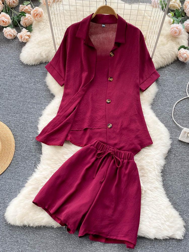 Women's Tracksuits Summer Casual Women Three Pieces Set Elegant Turn-Down Collar Single Breasted Shirt Strap Tops Wide Leg Shorts 3Pcs Suit, Beige
Women's Tracksuits Summer Casual Women Three Pieces Set Elegant Turn-Down Collar Single Breasted Shirt Strap Tops Wide Leg Shorts 3Pcs Suit, Beige