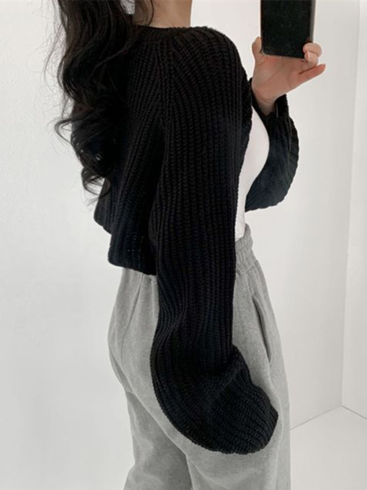 Short Cardigans Knitted Chic Korean Fashion Poncho Women Autumn Elegant Vintage Minimalist Lady Tops 220817