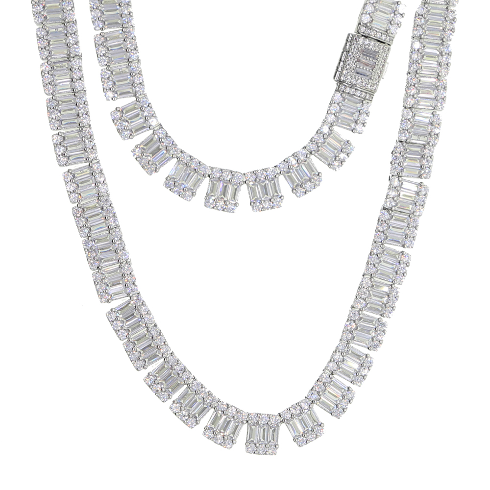 Iced out bling stone cluster tennis hip hop necklace link chain 5A baguette Crystal cubic zirconia hiphop Rock cool women choker Necklaces