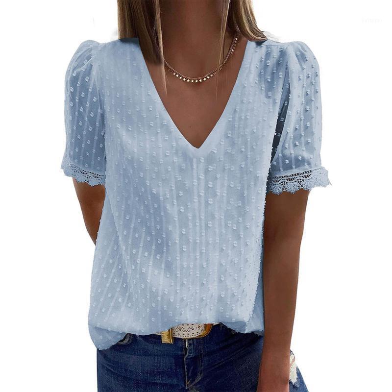 Women' Blouses & Shirts Tops Women 2022 Summer V-neck Short Sleeve Commuter Floral Print Pullover All-match Lady Femme Ropa Mujer, Sky blue 
Women' Blouses & Shirts Tops Women 2022 Summer V-neck Short Sleeve Commuter Floral Print Pullover All-match Lady Femme Ropa Mujer, Sky blue