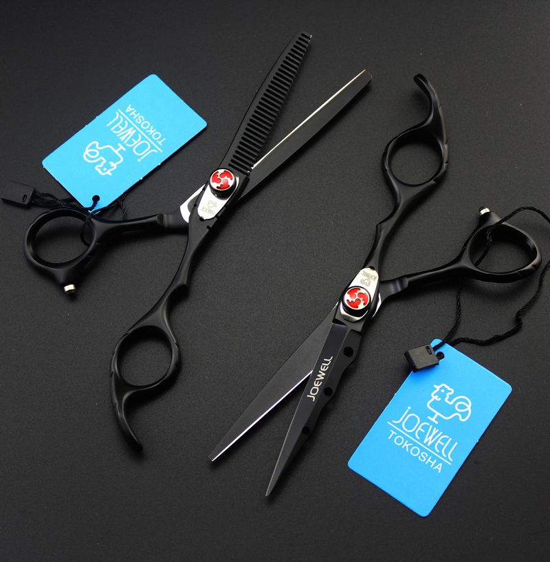 6.0 inch black Baking paint hair scissors Flame screw cutting/ thinning barber tool free shipping