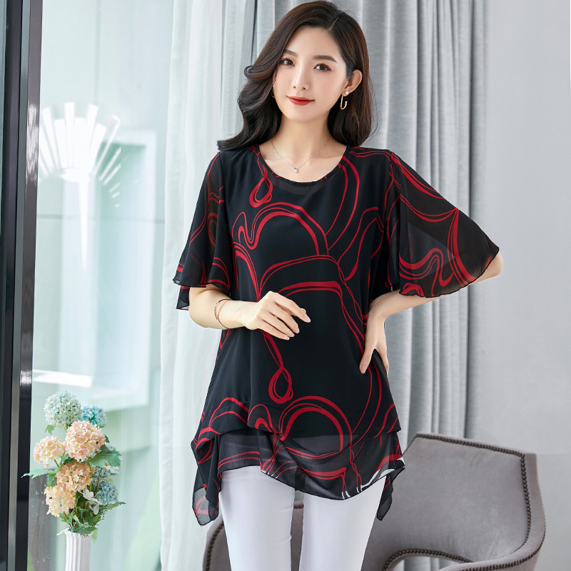 Women's t-shirts Plus Size 5XL 6XL Overweight Women Tops Tees Womens Clothing Fashion Chiffon Summer Style Cloths Free 220321