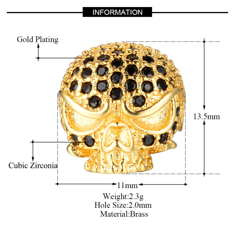 Fashion CZ Micro Pave Skull Charm Beads for DIY Bracelet Jewelry Making