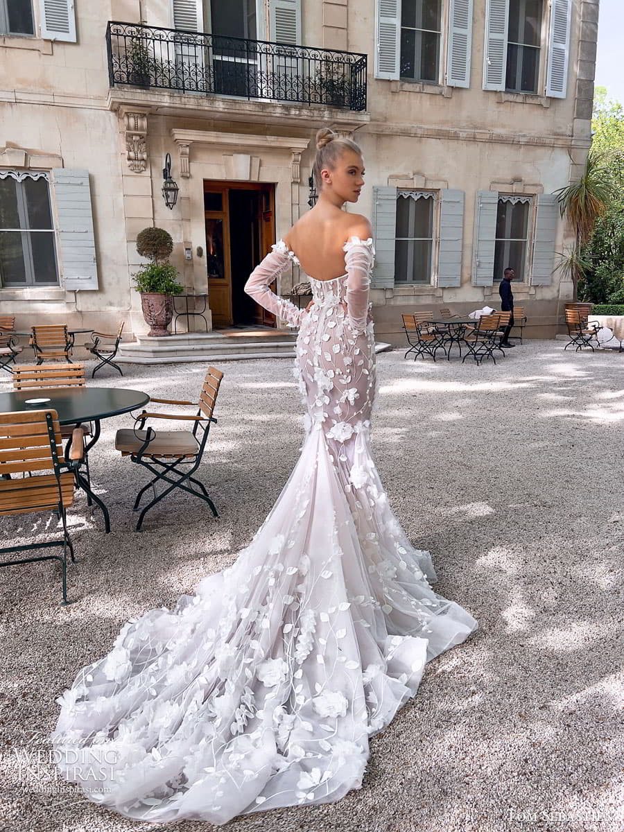 Sexy Lace Mermaid Wedding Dresses Off The Shoulder Long Sleeve 3D Floral Bridal Gown Boho Country Berta 2023 Backless Vestido De Novia