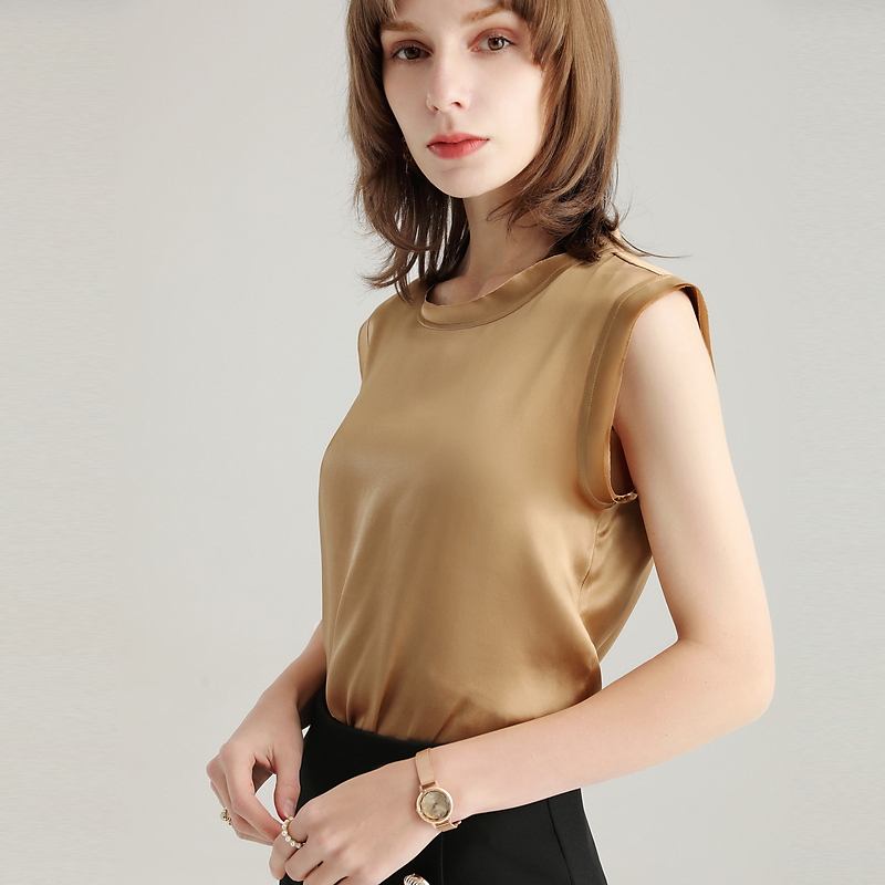 SuyaDream Women Silk Tanks 100%Real Satin Sleeveless Solid Tank Tops Summer Elegent Vests 220325