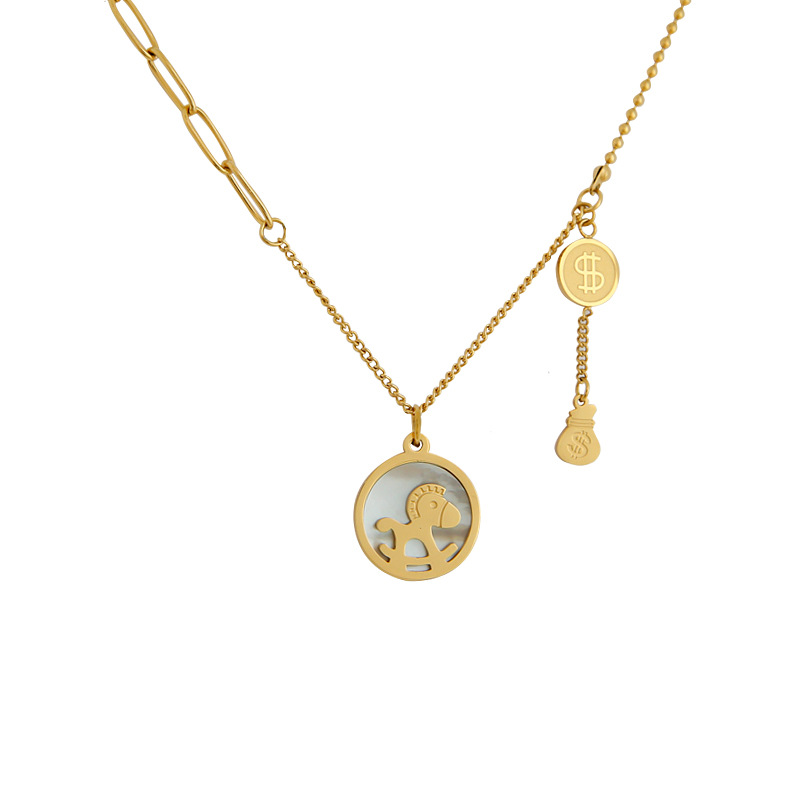 Classic Design Shell Base Horse Pendant Necklace for Women Gift