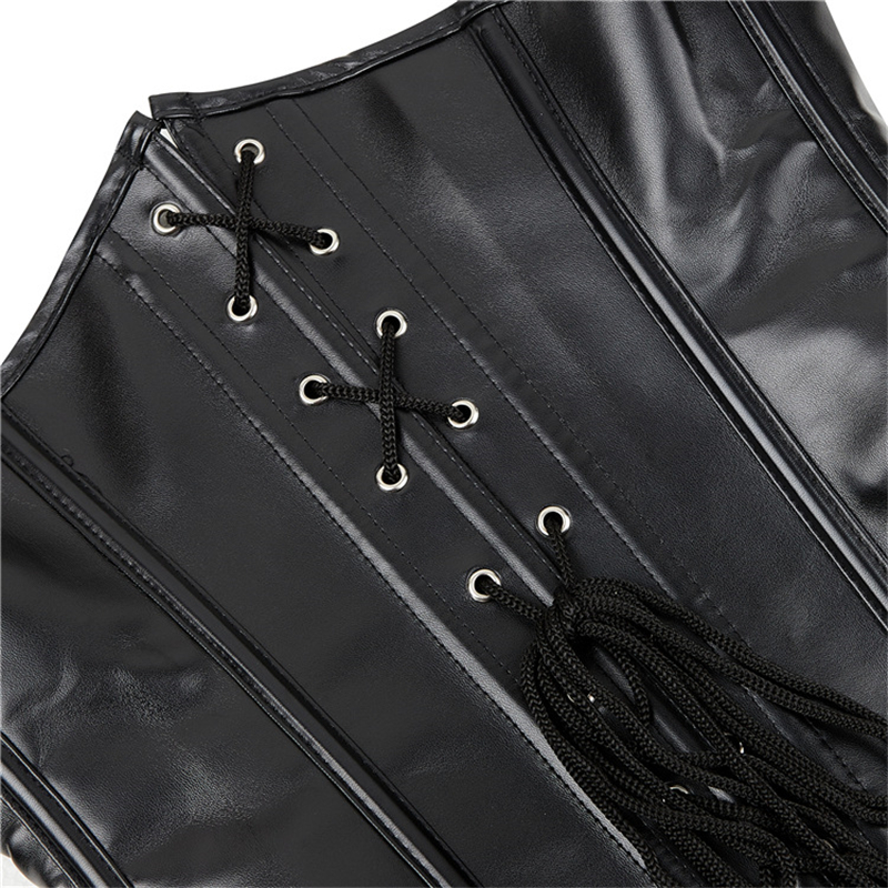 Halterneck Strap PU Leather Look Underbust Corset with Buckle Fastening and Side Lacing Women Steampunk Clubwearing Corsets