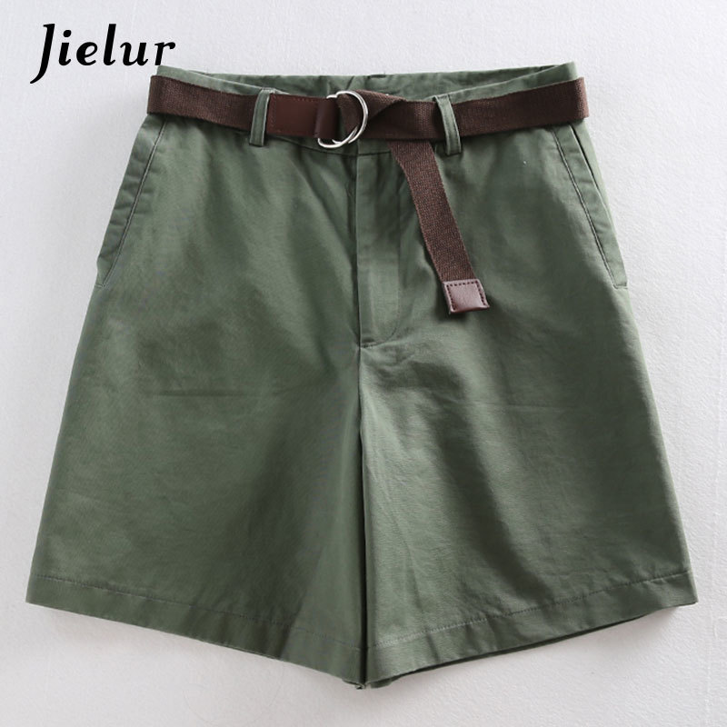 Jielur Shorts Allmatch 4 Solid Color Sashes Casual Shorts Women Aline High Waist Slim Short Femme Chic SXXL Ladies Bottom 220527