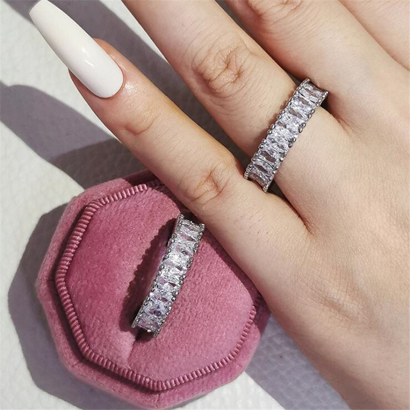 Sparkling Wedding Rings Luxury Jewelry 925 Sterling Silver Cushion Shape 5A Cubic Zircon CZ Diamond Gemstones Party Eternity Women Couple Ring Set Gif