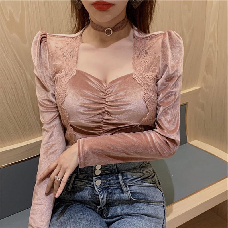 Women' Blouses & Shirts Slim Gold Velvet Blouse Women Autumn Winter Square Collar Careful Machine Lace Bottoming Shirt Temperament Long-sle, Black
Women' Blouses & Shirts Slim Gold Velvet Blouse Women Autumn Winter Square Collar Careful Machine Lace Bottoming Shirt Temperament Long-sle, Black