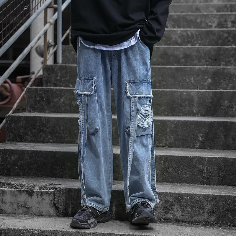 HOUZHOU Baggy Jeans Ripped for Men Denim Trousers Male Punk Rave Goth Pants Cargo Streetwear Autumn Hip Hop 220328