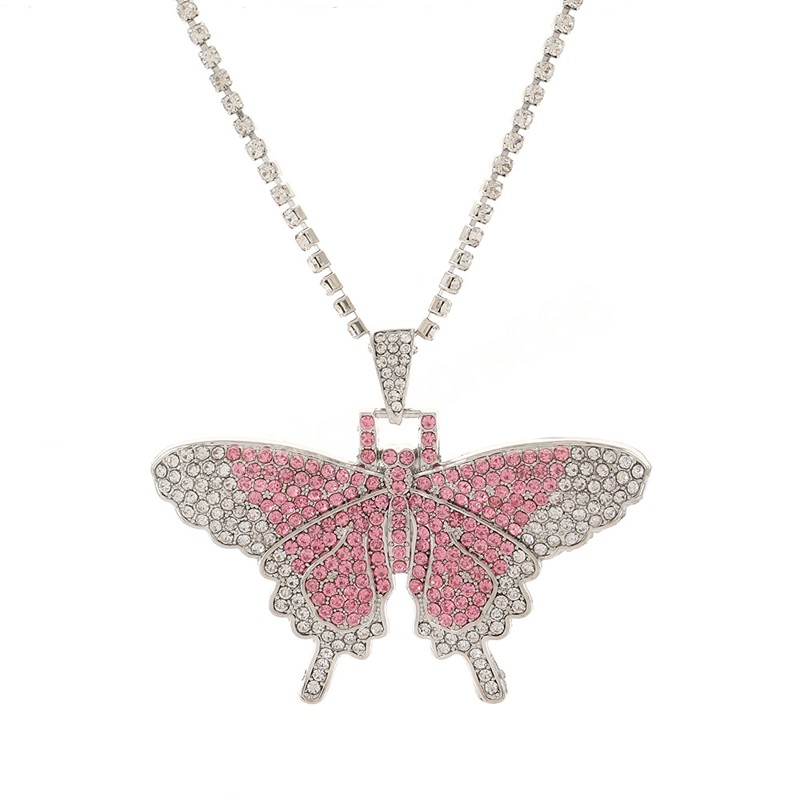 Sparking Fully Iced Out Crystal Pave Butterfly Pendant Fashion Rhinestone Bling Animal Necklace For Women Party Gift