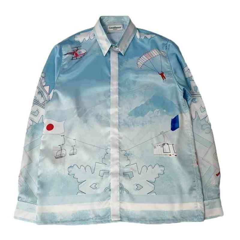 Casabranca Snow Mountain Ski cable car club printed silk long sleeve shirt Unisex men designer shirts, Beige
Casabranca Snow Mountain Ski cable car club printed silk long sleeve shirt Unisex men designer shirts, Beige
