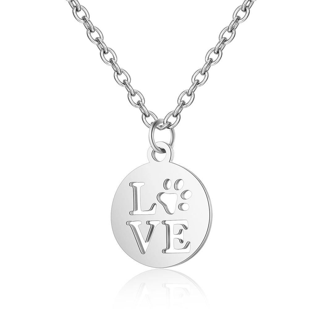 10PCS Love Letter with Heart Paw Print Pendant Necklace for Women Femme Stainless Steel Bear Cat Dog Animal Paw Charm Chain Choker Jewelry