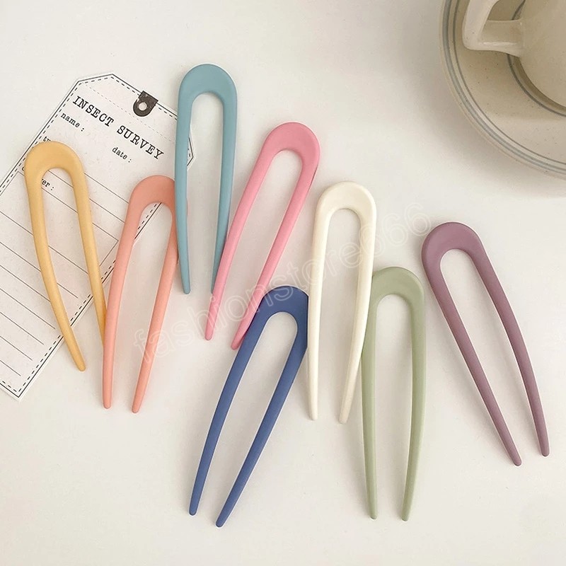 Fashion Candy Color Hair Sticks for Women Hairpins Minimalist U Shape Girls Hair Bun Maker Headwear