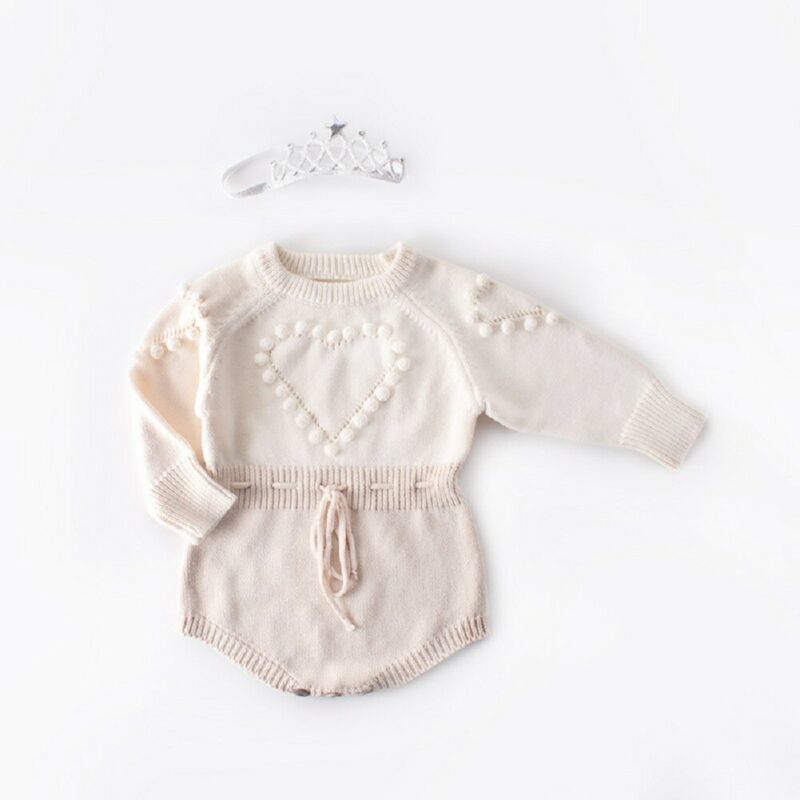Lovely Heart Infant Baby Girl Knitted Clothes Love Romper Jumpsuit Bodysuit Outfit Autumn Winter wool knitted sweater bodysuits 220622