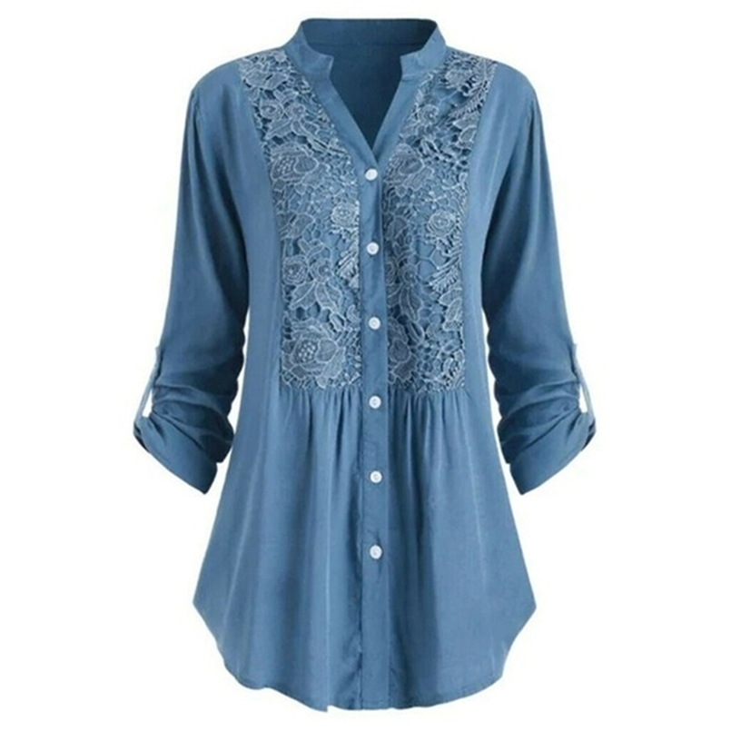 Women Tunics Solid Color Lace Splicing Casual Office Blouses Stand Collar Long Sleeve Fashion Loose Cotton Shirts Vintage Tops 220407, Blue
Women Tunics Solid Color Lace Splicing Casual Office Blouses Stand Collar Long Sleeve Fashion Loose Cotton Shirts Vintage Tops 220407, Blue