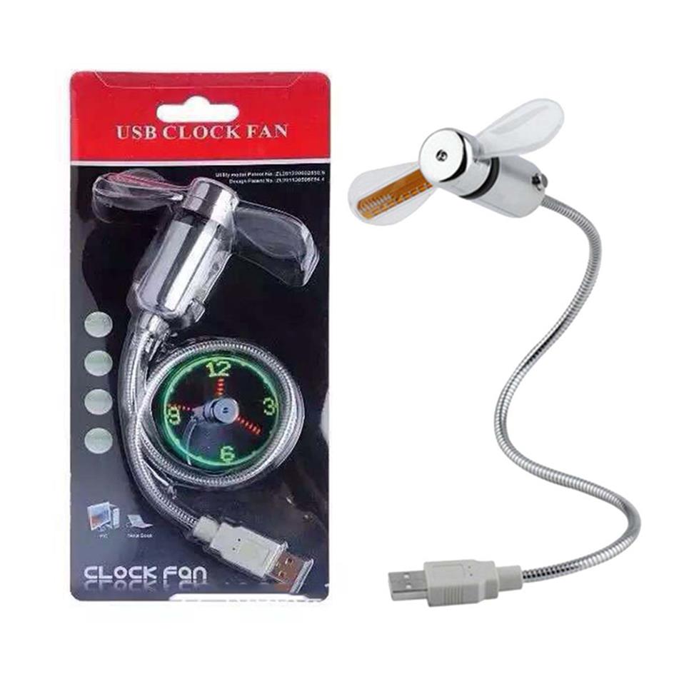 Epacket USB Gadget Mini Flexible LED Light Fan Clock Desktop Clock Cool Gadgets Time Display196l