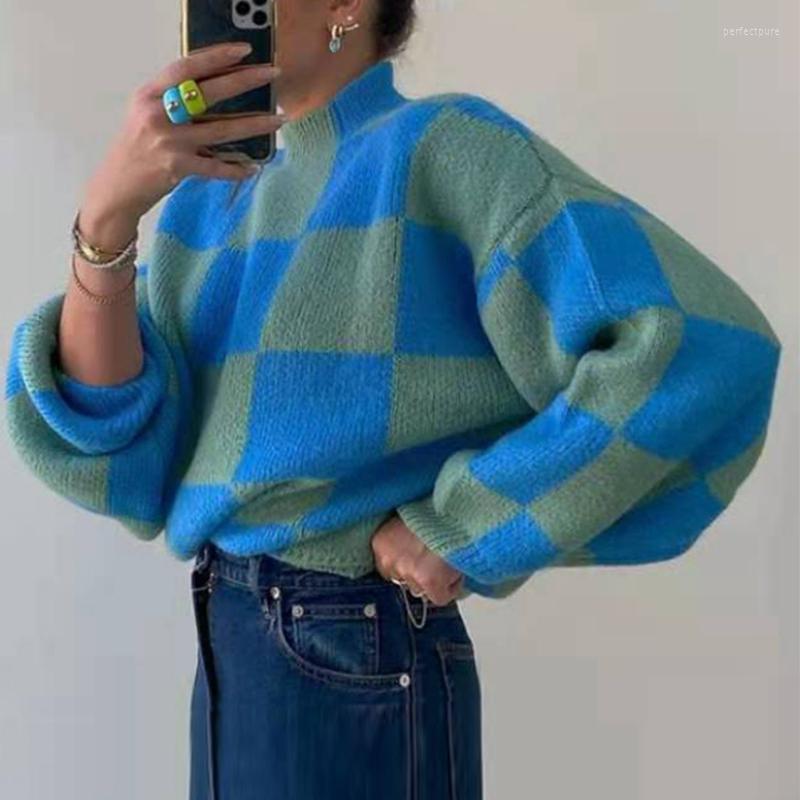 Women's Sweaters Blue & Green Check Knit Jumper Women Pullover Long Sleeve Mock Neck Chunky Plaid SweaterWomen's Perf22, Blue and green
Women's Sweaters Blue & Green Check Knit Jumper Women Pullover Long Sleeve Mock Neck Chunky Plaid SweaterWomen's Perf22, Blue and green