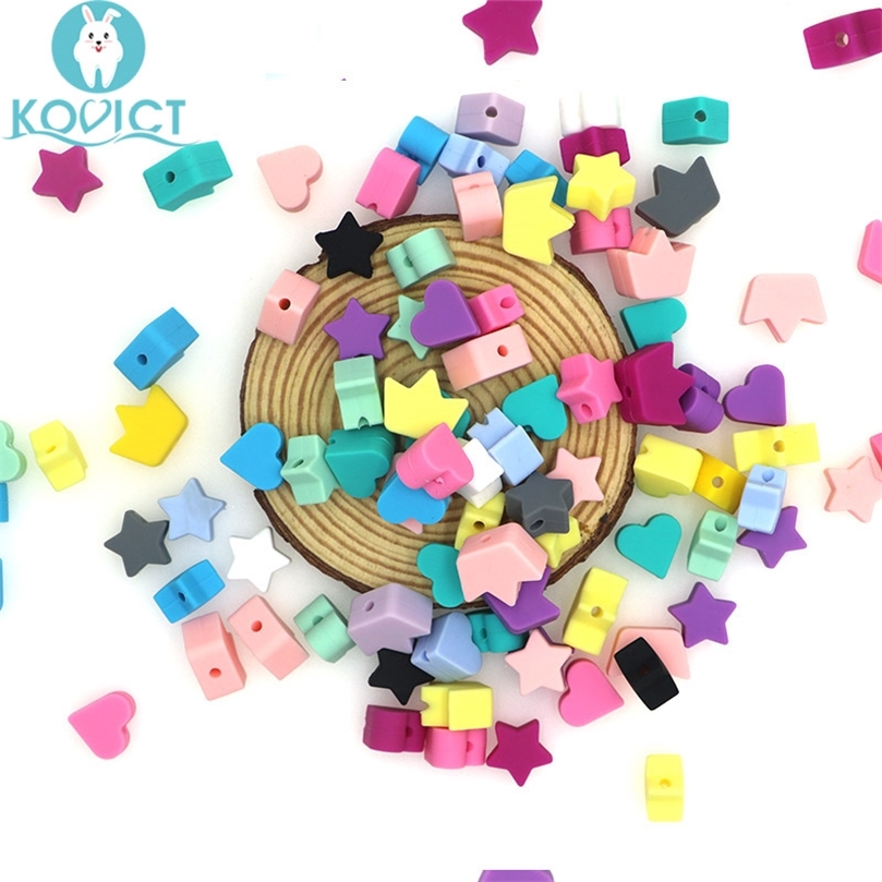Kovict wholesale 100/200/500pcs Silicone Beads star heart crown DIY Teething Necklace Accessories Teething Pacifier 220507