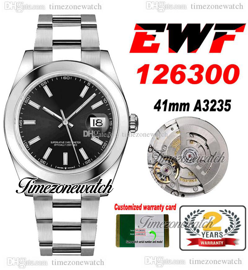 EWF 41 126300 A3235 Automatic Mens Watch Polished Bezel Black Dial Stick Markers OysterSteel Bracelet With Same Serial Card Super Edition Timezonewatch B2, Custom warranty card
EWF 41 126300 A3235 Automatic Mens Watch Polished Bezel Black Dial Stick Markers OysterSteel Bracelet With Same Serial Card Super Edition Timezonewatch B2, Custom warranty card