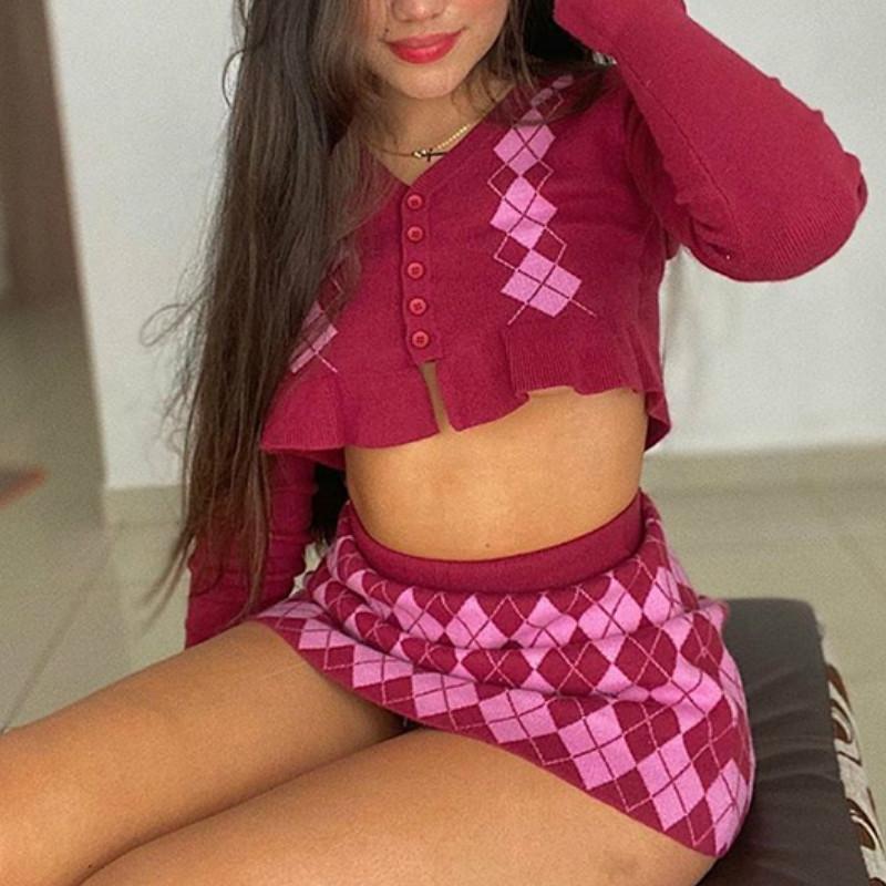 Women' Knits & Tees Knitted Cardigan Women Shorts Pink Argyle Autumn Plaid Ruffle Crop Tops Sweaters Ladies Fashion V Neck Vintage Jumper F, Skirt
Women' Knits & Tees Knitted Cardigan Women Shorts Pink Argyle Autumn Plaid Ruffle Crop Tops Sweaters Ladies Fashion V Neck Vintage Jumper F, Skirt
