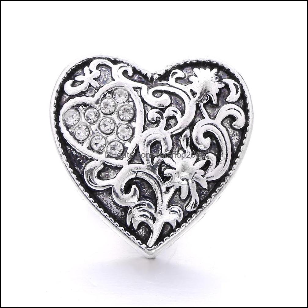 Charms Heart Love Rhinestone Snap Button Women Jewelry Findings 18Mm Metal Snaps Buttons Diy Bracelet Jewellery Wholesal Dhseller2010 Dhv0D