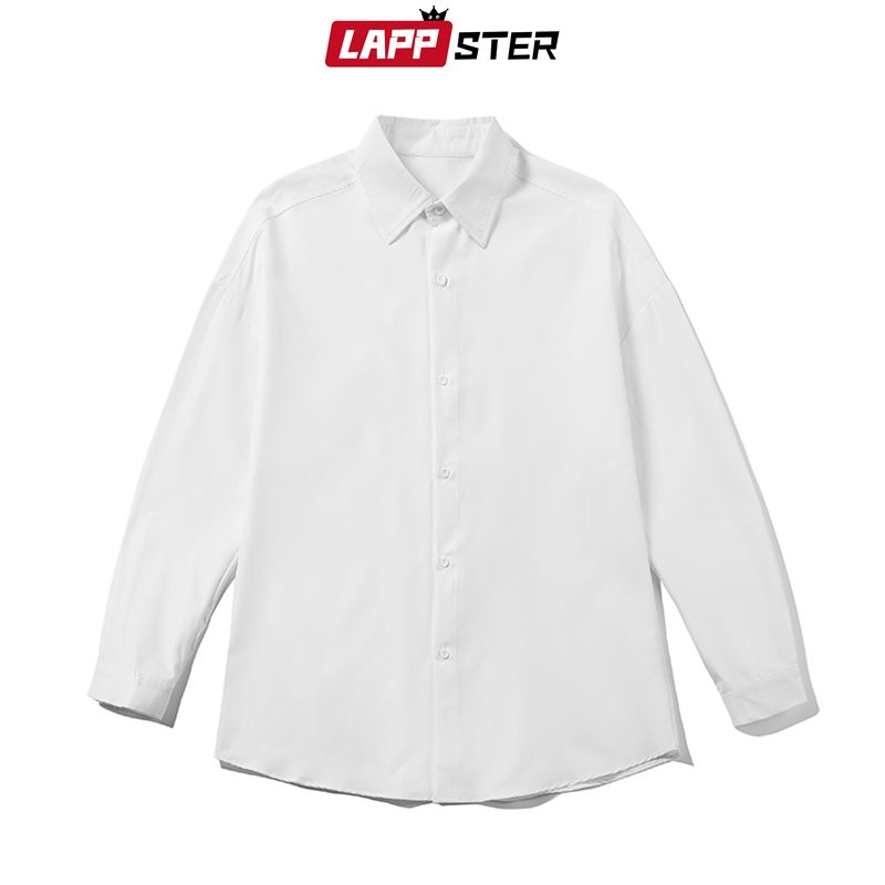 LAPPSTER Men Korean Fashion White Long Sleeve Shirts Mens Harajuku Black Oversized Shirt Male Button Up Blouses 5XL 220322