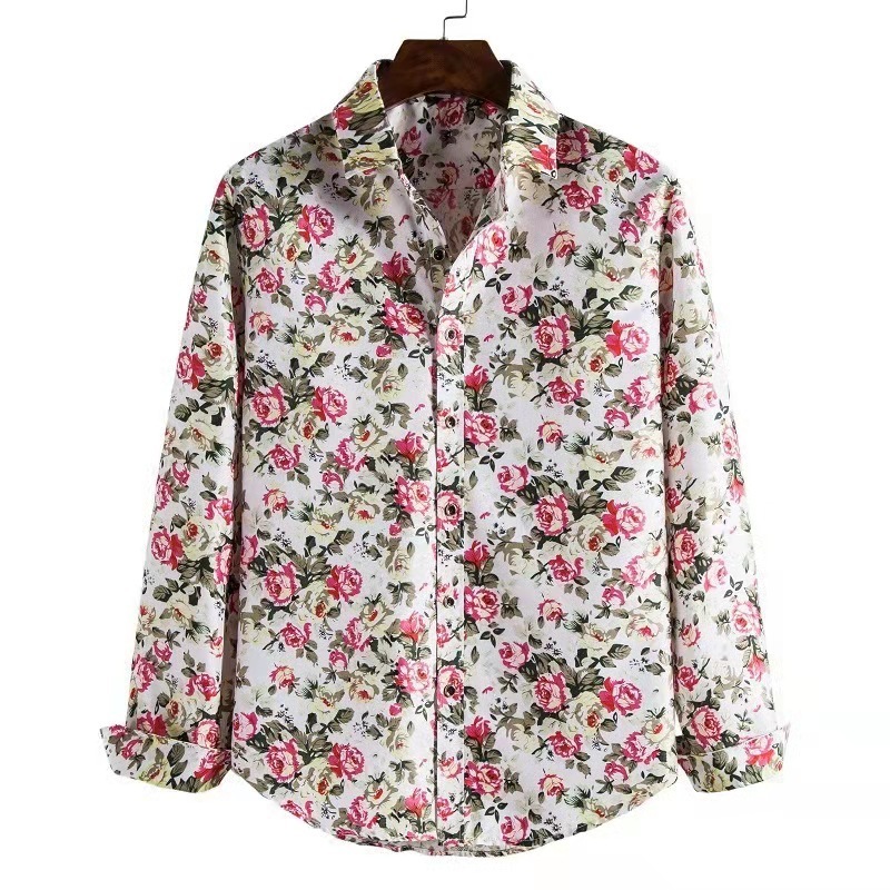 Men's Shirts Vintage Flowers 3D Print Hawaiian Casual Button Up Dress Slim Fit Long Sleeve Beach Streetwear Men Clothing 220322
