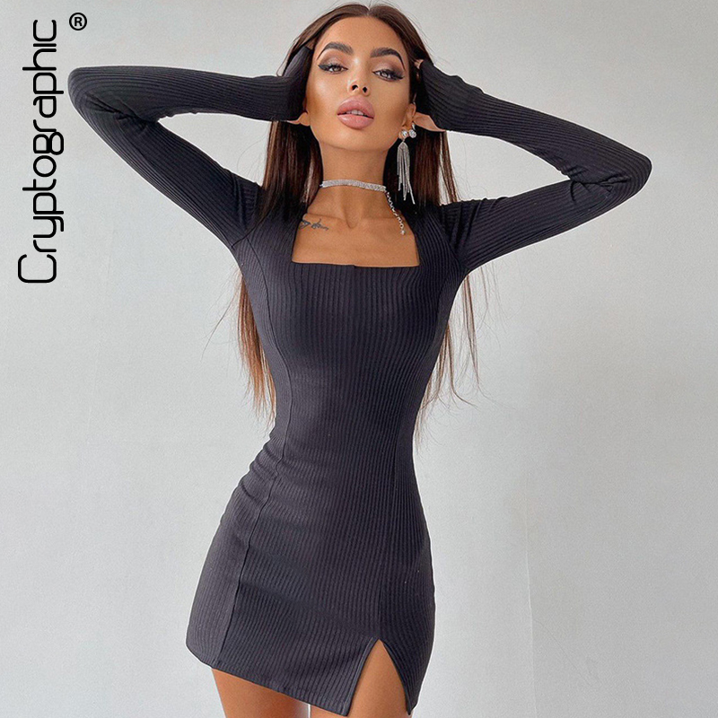 Solid Elegant Square Collar Long Sleeve Mini Dress 2021 Autumn Outfits for Women Club Party Dresses Slit Clothes, Black
Solid Elegant Square Collar Long Sleeve Mini Dress 2021 Autumn Outfits for Women Club Party Dresses Slit Clothes, Black