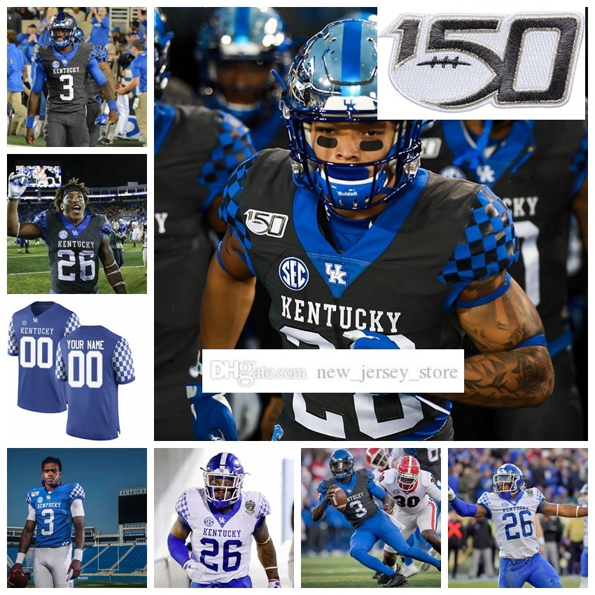 

Custom S-6XL NCAA Kentucky College Wildcats Football Jerseys 78 Kiyaunta Goodwin 52 Justin Rogers 2 Barion Brown 62 Jager Burton 32 Trevin Wallace 42 Tyreese Fearbry, Youth blue with 150th