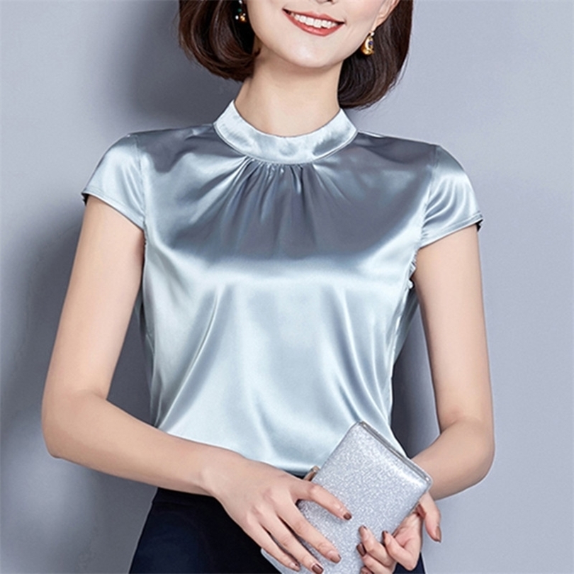 Womens Tops and Blouses Casual OL Silk Blouse Summer Loose Basic Satin Shirt Work Wear Blusas Feminina Tops Shirts Plus Size XXL T200322