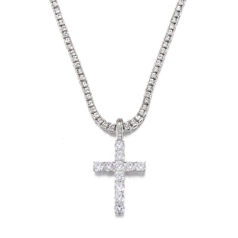 Chains Simple Cross Necklace Gold Silver Color Crystal Pendant For Men Women Couple Jewelry Gift WholeChains