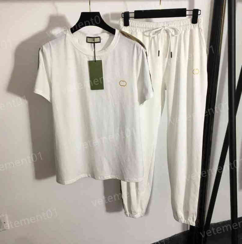 Womens Two Piece Pants Bronzing Logo Print Short-sleeved T-shirt And Webbing Designers Clothes, 13
Womens Two Piece Pants Bronzing Logo Print Short-sleeved T-shirt And Webbing Designers Clothes, 13