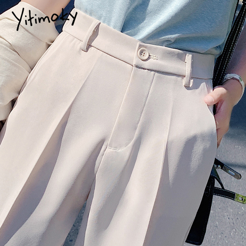 Suit Pants Woman High Waist Office Lady Solid Harem Women Trousers Black Beige Korean Clothing 220325