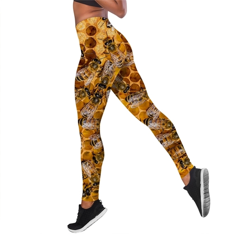 Women Leggings Beautiful Bee Printed High Waist Elasticity Legging 3D Animal Fitness Pant for Female Jogging Pants W220617
