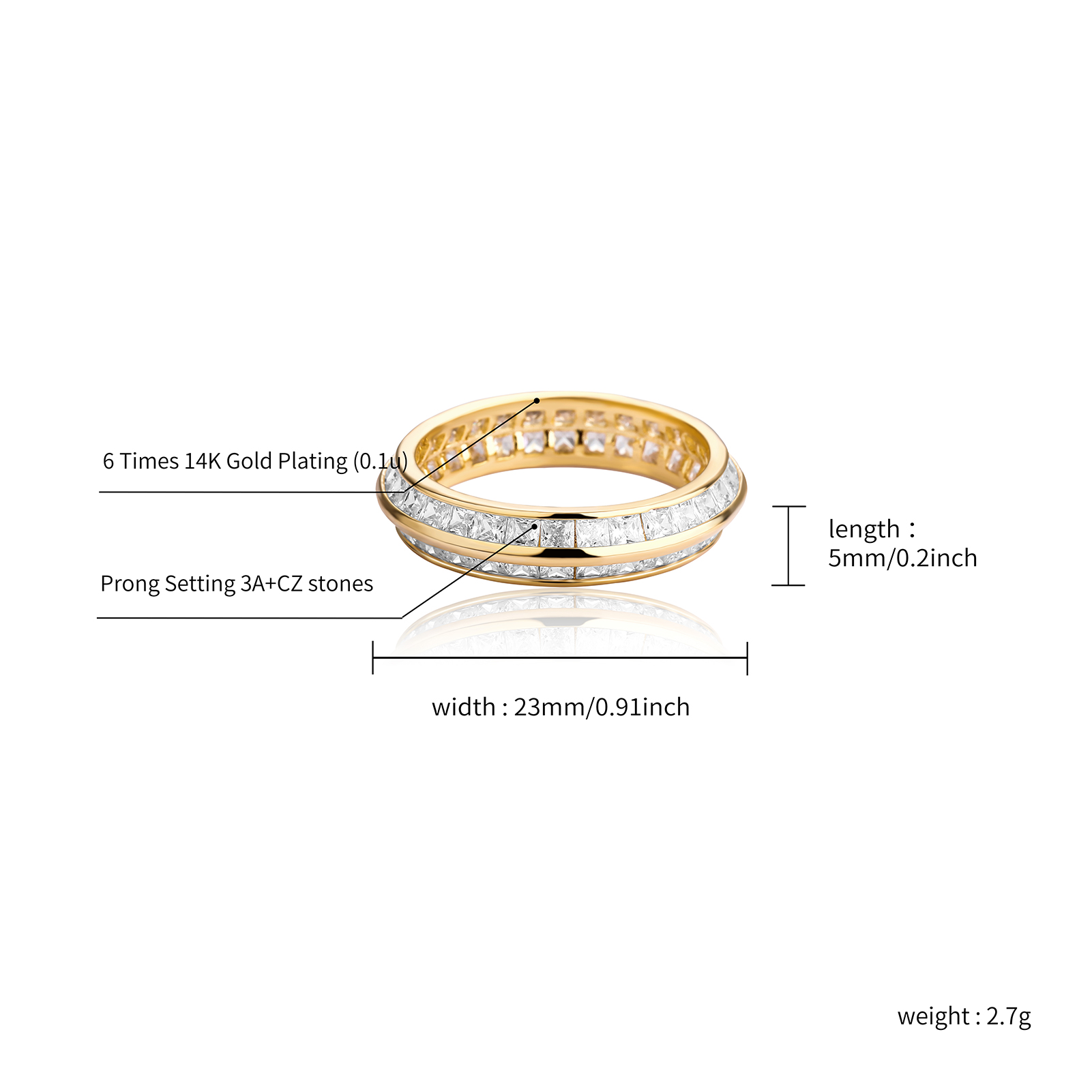New Charm High Quality Male Female Rings Gold Bling Bling Hip Hop Punk Rock Grunge Baguette Cubic Zirconia Ring Fashion Hip Hop Jewelry For Party Punk