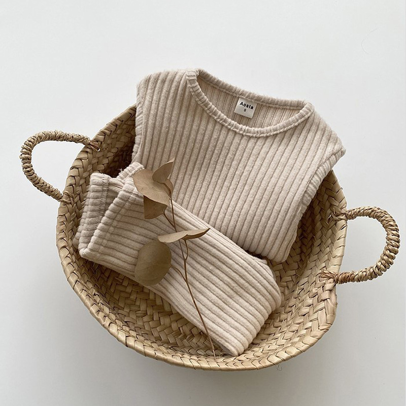 Autumn Winter Baby Boys And Girls Clothes Set Ribbed Sweater Bottom Shirts Pants Suit Children's Clothing 2 Piece 220507