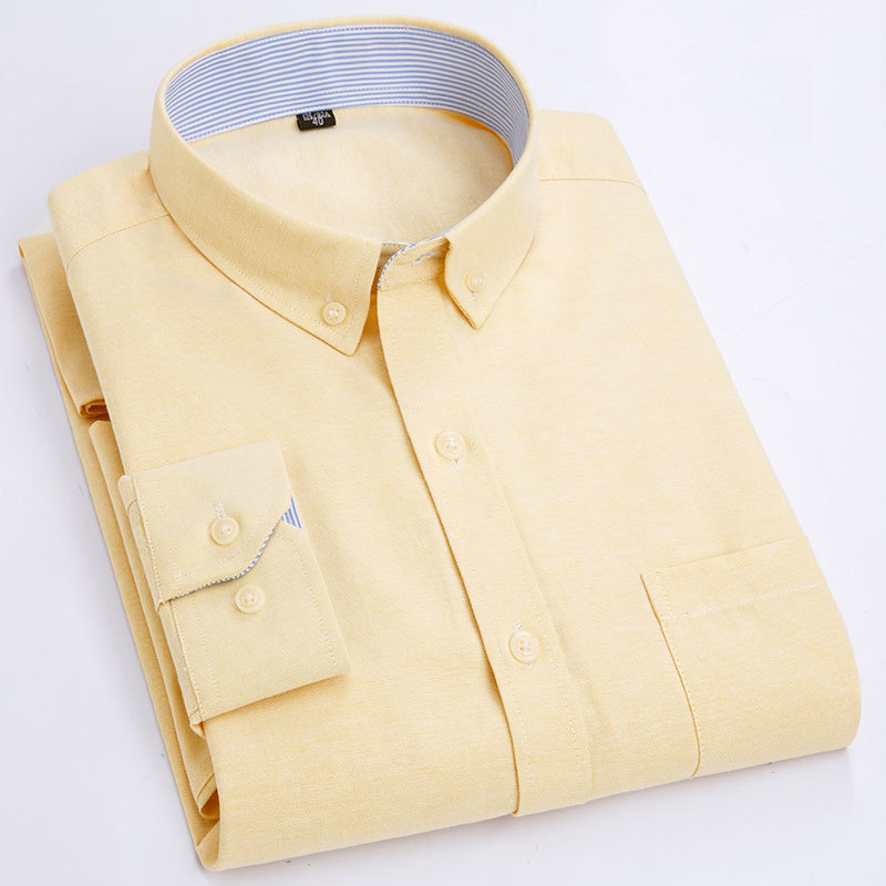 Men's Oxford Casual Shirt Button-down Collar Long Sleeve Work Solid Color High Quality Soft Regular Fit Thick Leisure 220322