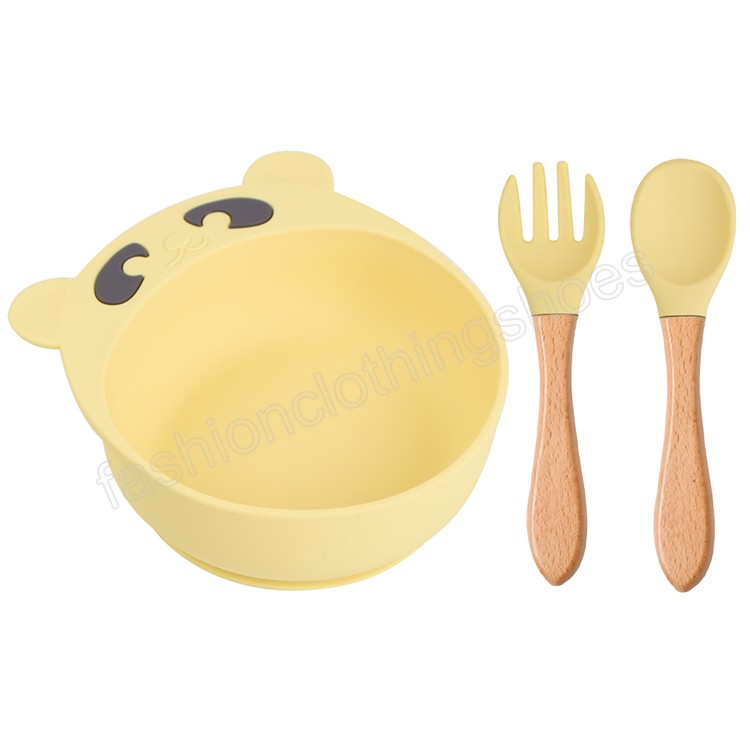 Children's Silicone Bowl Spoon And Fork Set Baby Cartoon Bear Suction Cups Anti-drop Complementary Food Bowl Kids Plate Dishes