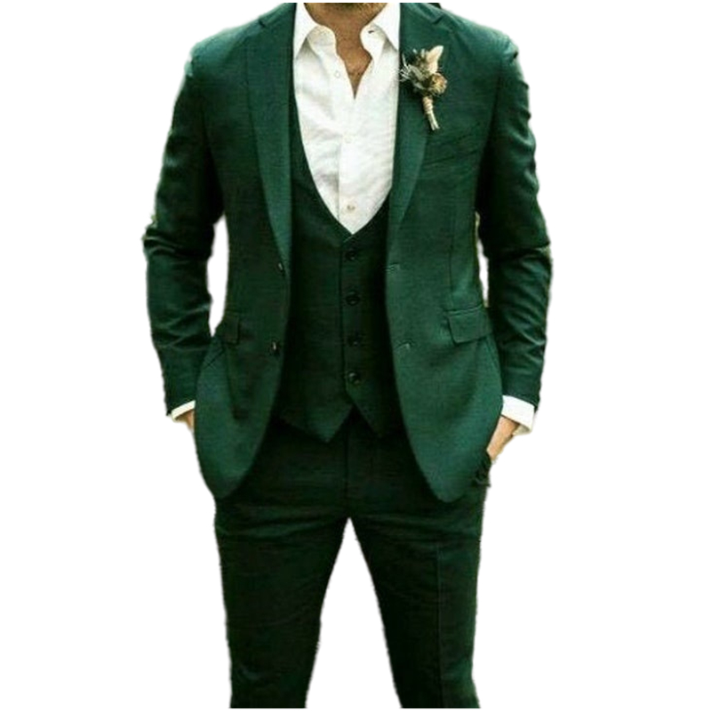 Classic Green Country Wedding Tuxedos Mens Suits 3 Piece Slim Fit Two Button Groom Wear Men Suits Prom Party Dinner Blazer Jacket+Pant+Vest
