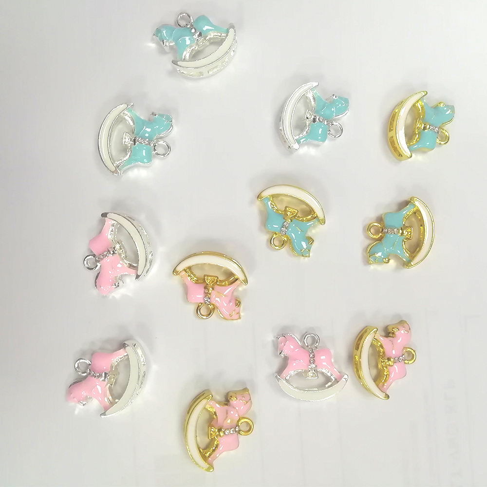 20pcs Cute Small Mix Color Silver /Gold Plated DIY Craft Charms For Kids Enamel Rhinestone Animal Rocking Horse Pendant Charm For Bracelet /Necklace M