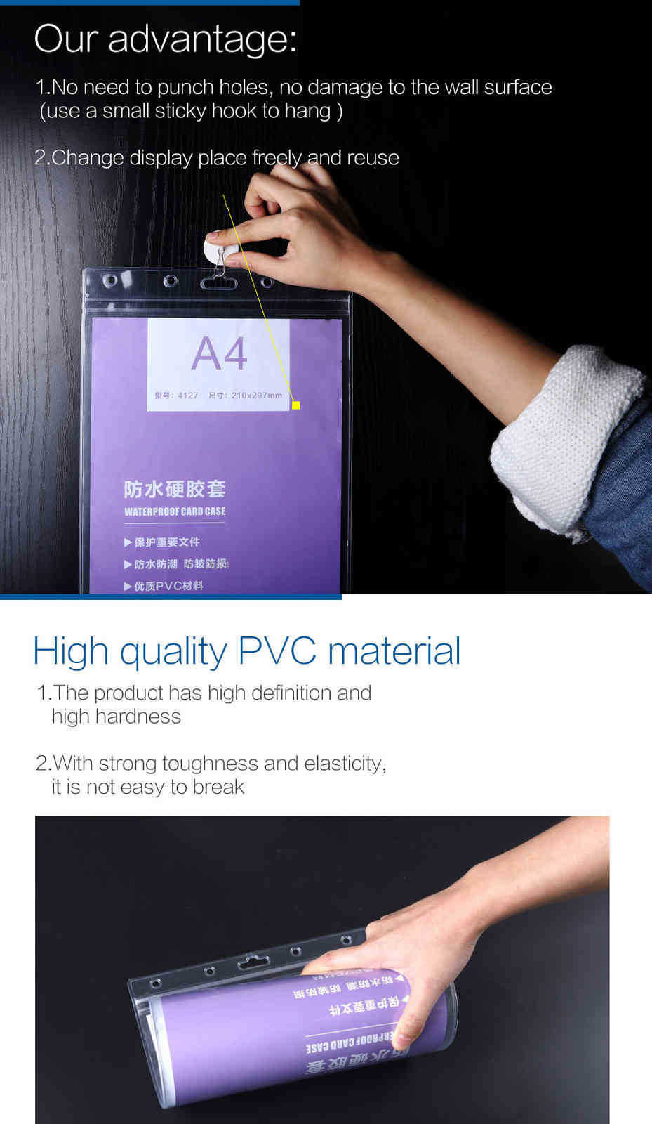PVC A3 A4 Wall Suspension Filing Document Bag Transparent Frosting Surface Waterproof Filing Soft Page Cover Sleeve File Folder Pouch