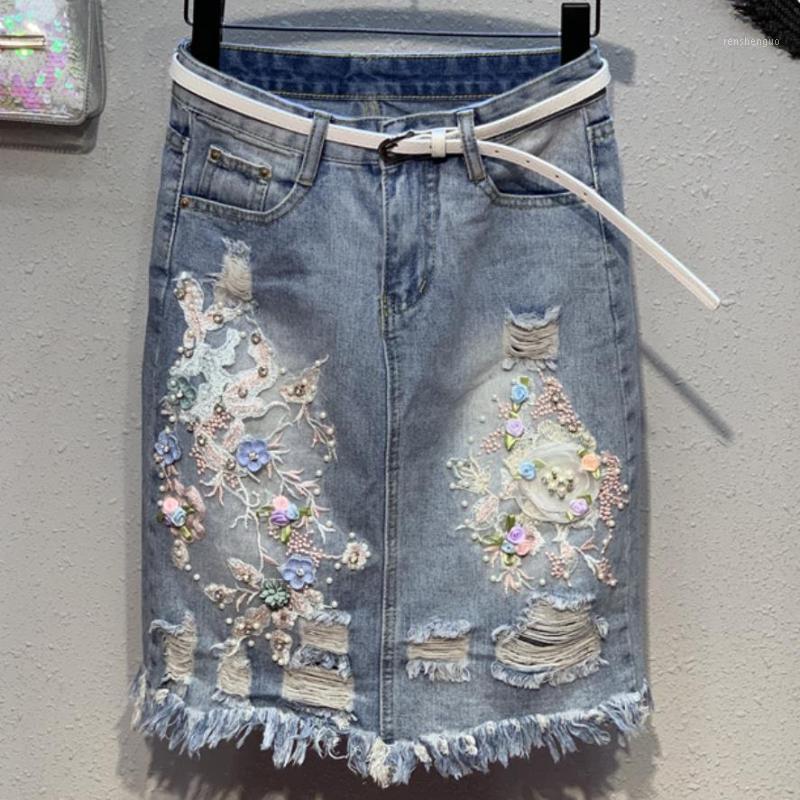 Skirts 2022 Fashion Summer Pearl Beading Denim Skirt Hole Embroidery Flower High Waist A-line Jeans, Light blue
Skirts 2022 Fashion Summer Pearl Beading Denim Skirt Hole Embroidery Flower High Waist A-line Jeans, Light blue