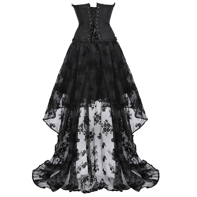 Corset Dress Skirt Set Tutu Lace Sexy Overbust Corsets for Women Gothique Plus Size Costume Burlesque Corselet Victorian Black 220524