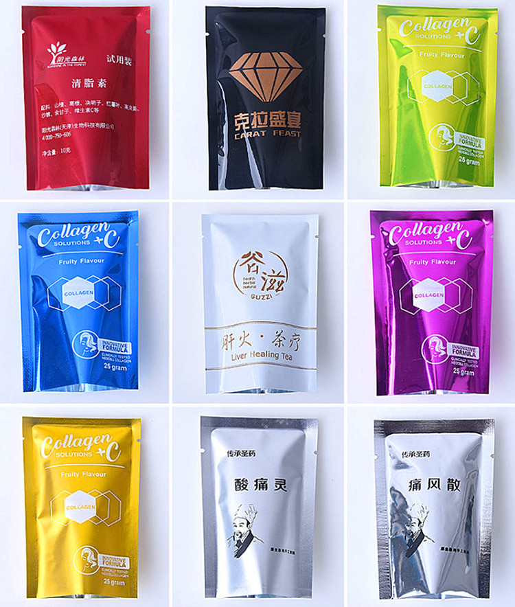 100pcs Glossy Matte Colored Open Top Aluminum Foil Packaging Bag Heat Sealing Herbal Powder Soap Shampoo Salt Seeds Chocolate Tea Snack Food Storage P