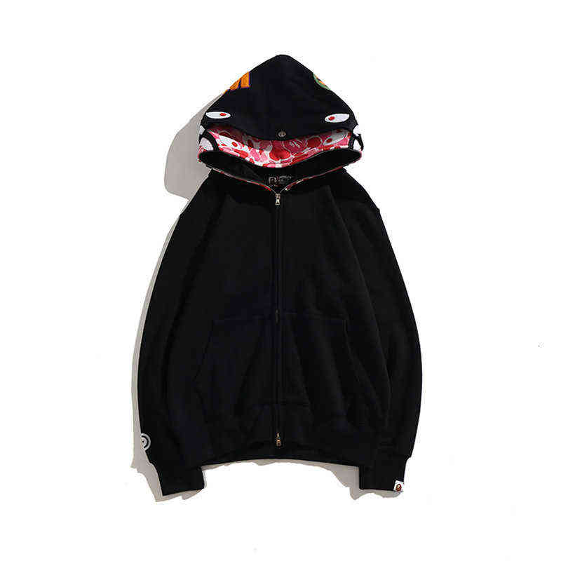 Brand Chao Shark Head Double Hat Camouflage Cardigan Men's and Women's Uniform High Quality Hoodie Coat