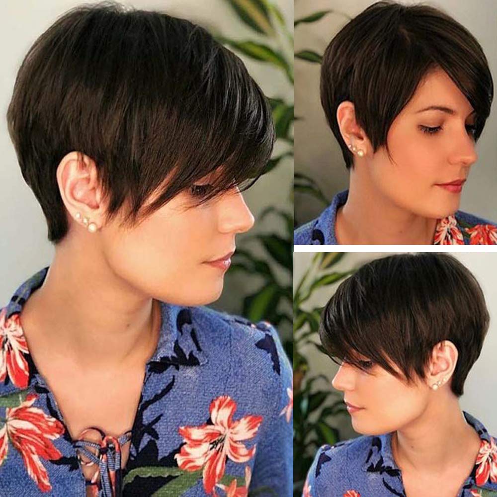 Short Ombre Blond Brown Pixie Cut Wig Dark Root Straight Layered Synthetic Hair for Black White Women