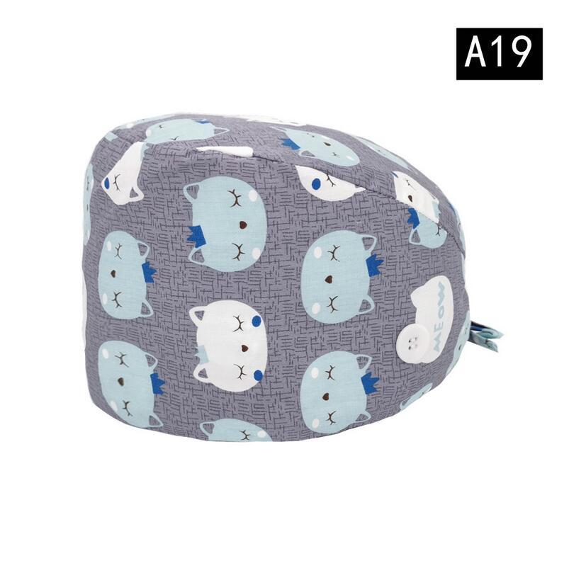 Print Scrub Cotton Nurse Hat Floral Bouffant Sanitary Cap with Sweatband Cartoon Printing Nursing Confortable Colorful Caps