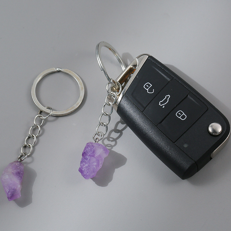 Natural Stone Amethyst Crystal Key ring KeyChain Pendant Keyrings Bag Accessories Jewelry